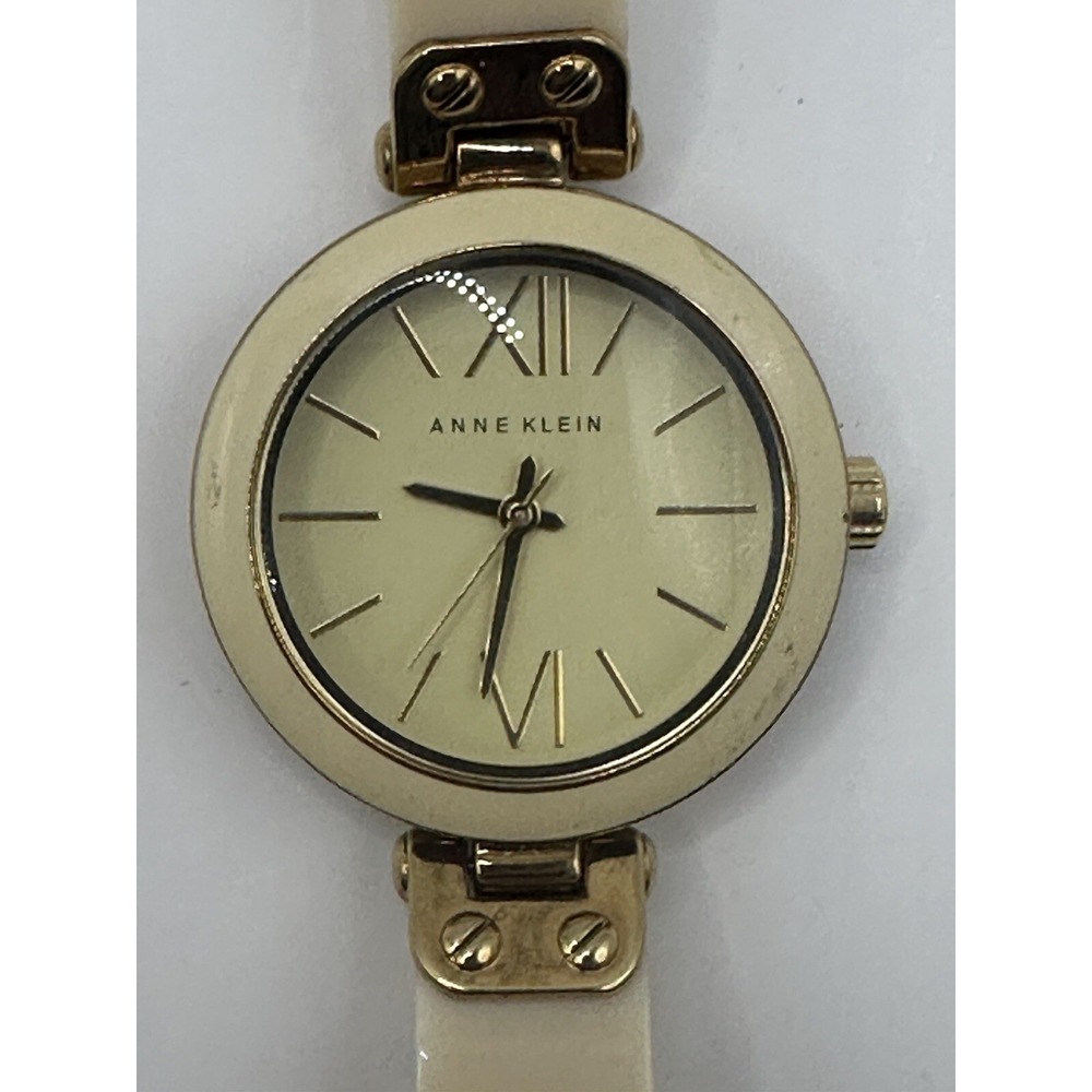 Anne Klein Women's Gold Tone White Acrylic Bracelet Watch AK1196 New Battery Y